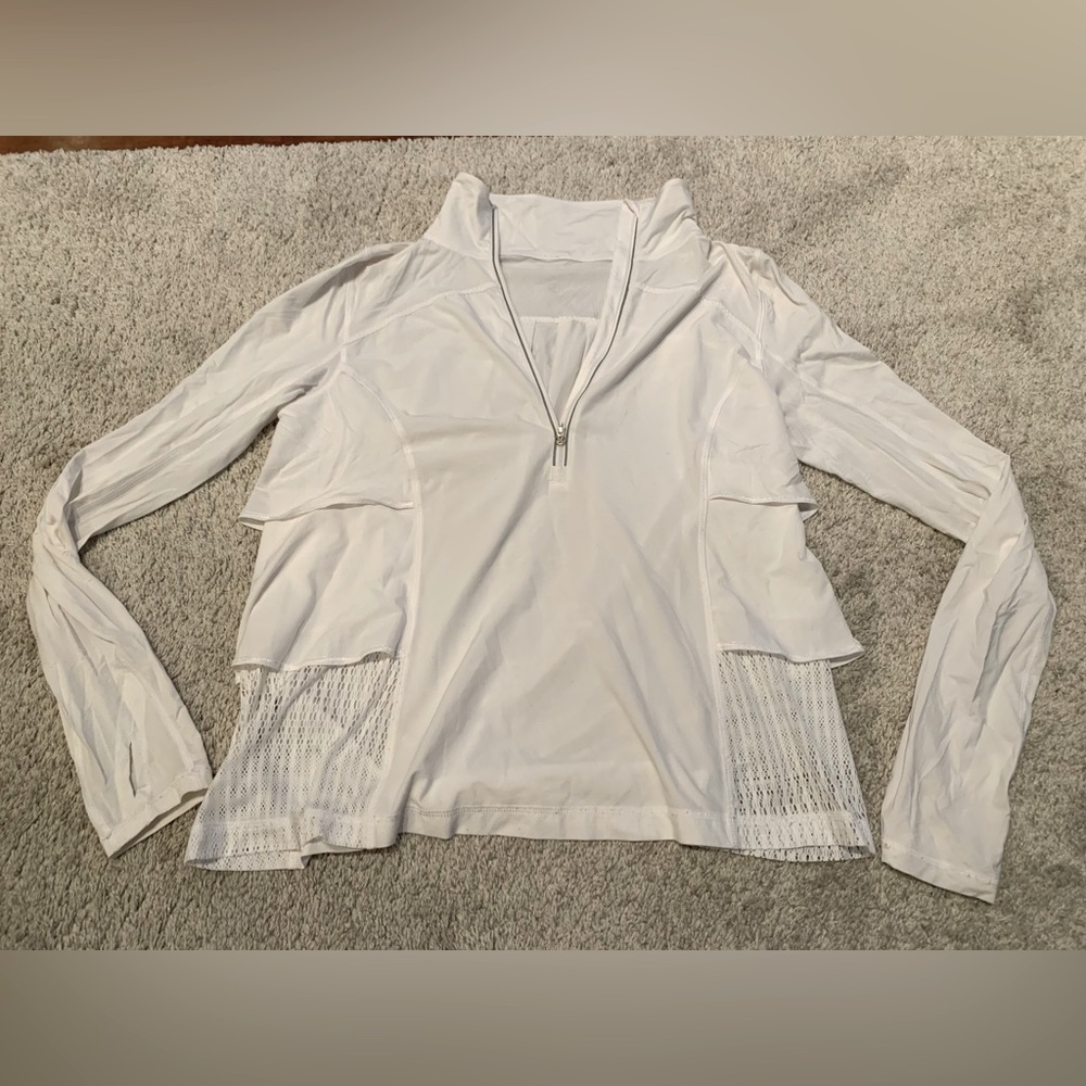 Lululemon - White Long-Sleeve Zip Top with Mesh Accents - Size 10